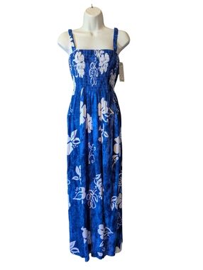 New Desert Shores Blue Dress with White Floral Print Maxi/Midi Sz. M